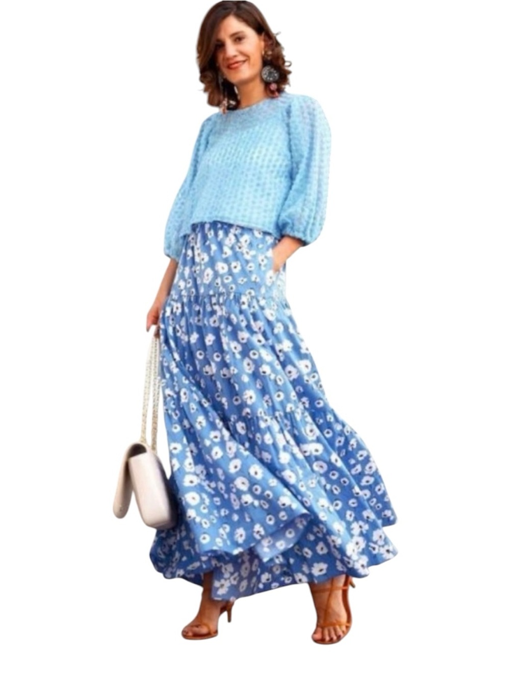Zara floral print 100% cotton tiered maxi skirt women’s size M/L
